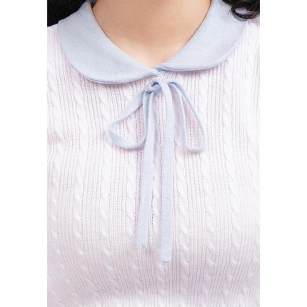 COLORBOX Tied Collar Short Sleeve Polo Top Off White