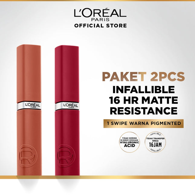 [PAKET HEMAT 2PCS] L’Oréal Paris Twinpack Infallible Matte Resistance Liquid Lipstick